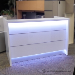 MDD VALDE Linear Reception Desk, White, with LED Lighted Front